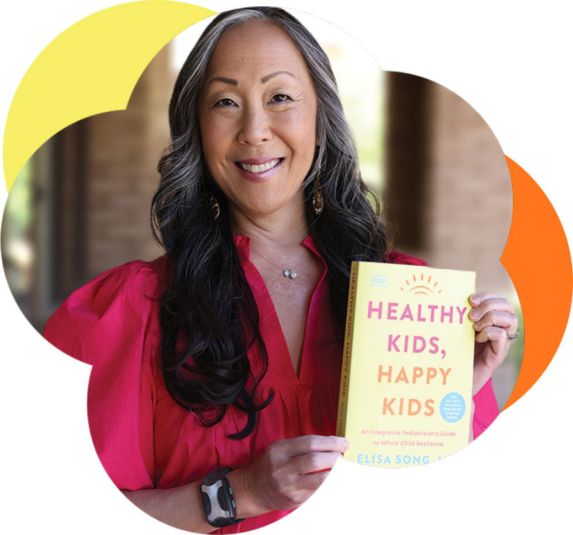 Dr. Elisa Song with her Healthy Kids, Happy Kids book